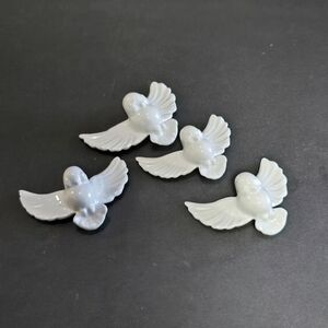 4 Light Blue Doves Porcelain Christmas Ornaments 2 Sizes: 2.5" and 3"